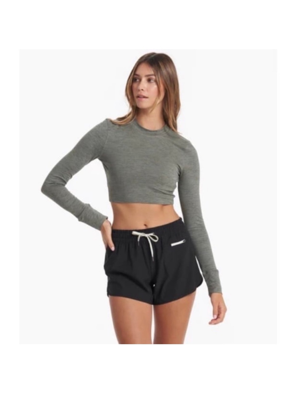 Vuori dusty pine heather Long-Sleeve lux Crop Tee